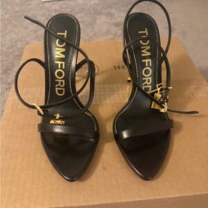 Tom Ford Black and Gold Strappy Heels